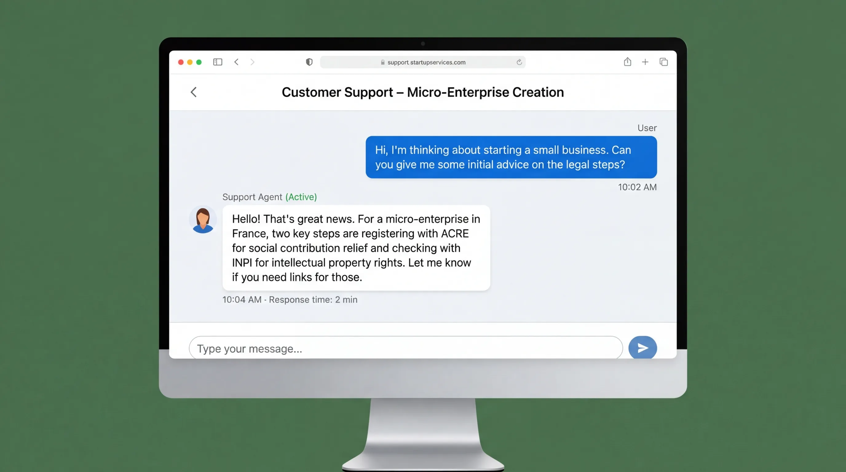 Support client LegalPlace : test du chat
