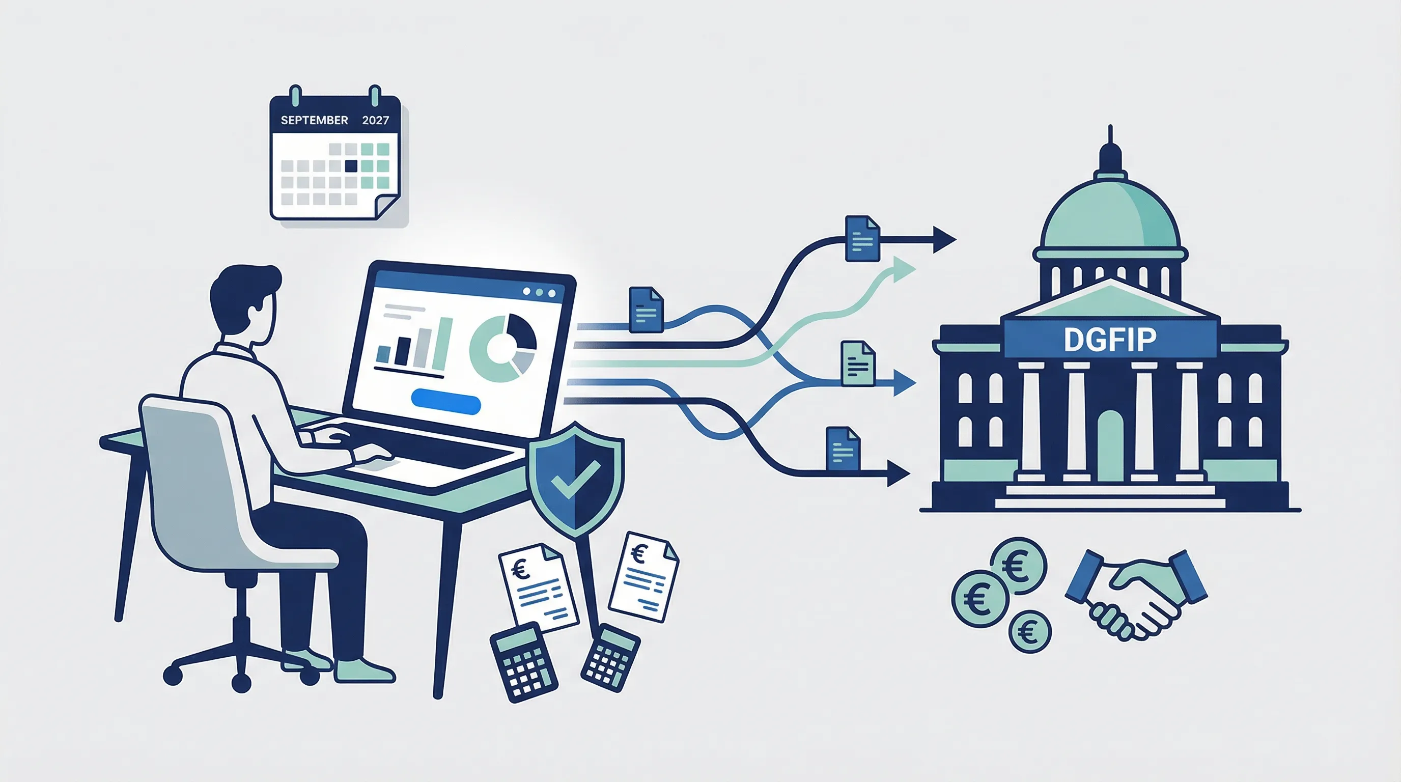 Infographie illustrant le fonctionnement de l'e-reporting pour les micro-entreprises en France